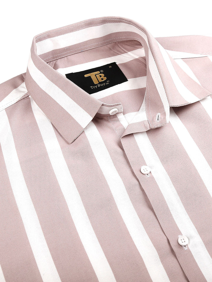 a close up of a pink and white striped shirt