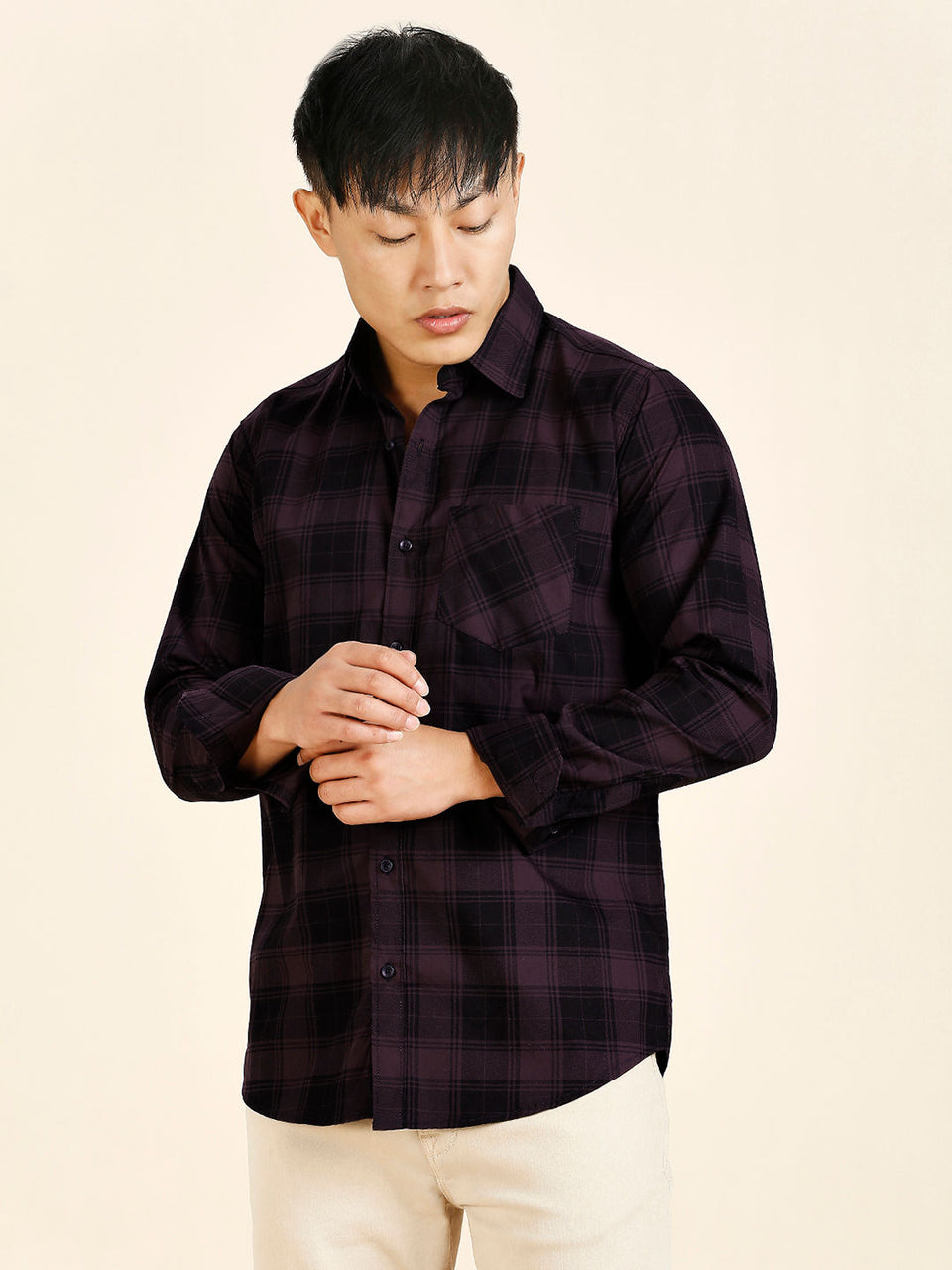 Sleek Checked Cotton Shirt for Men