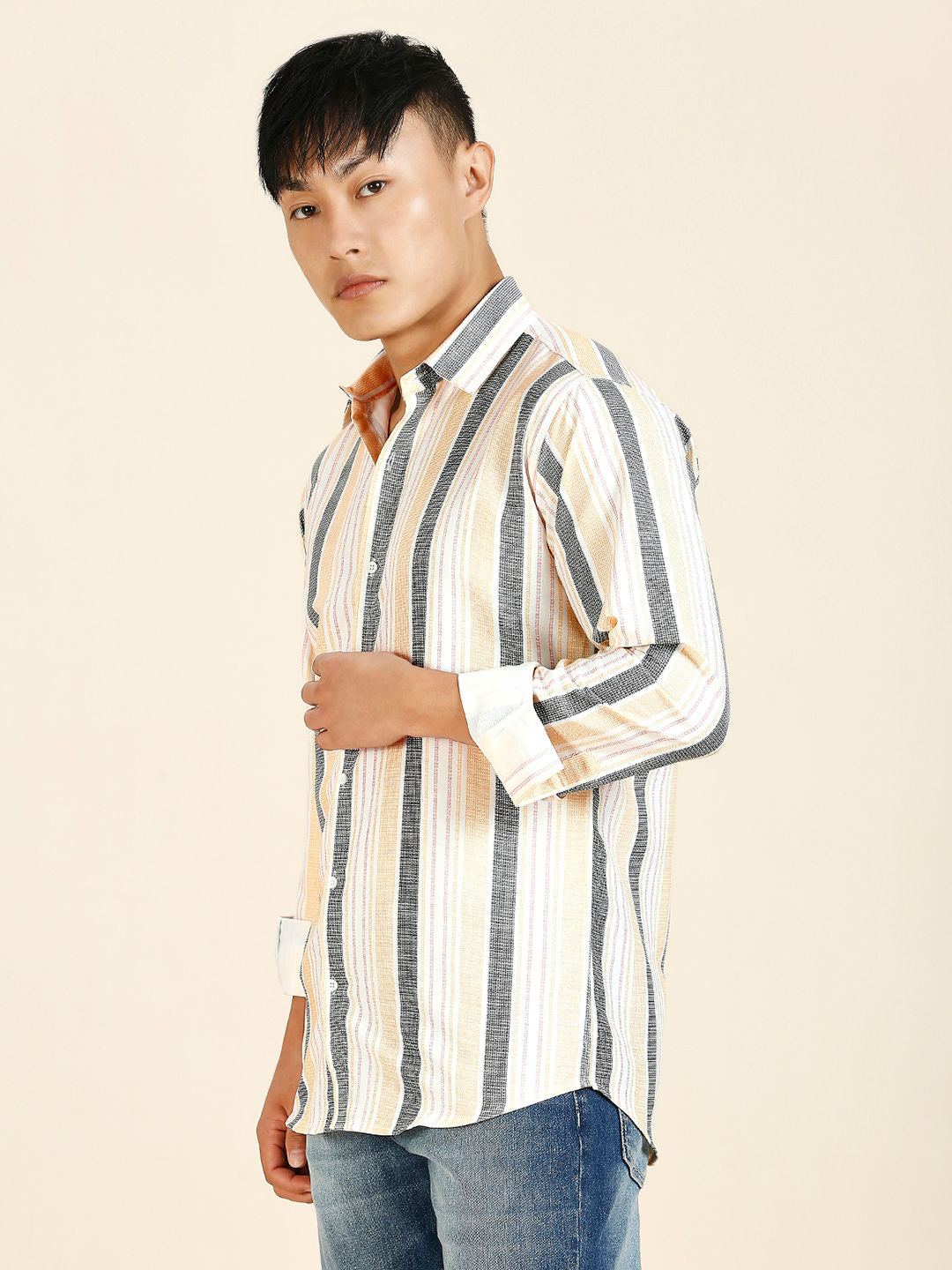 Dazzling Cotton Blend Striped Shirt for Men