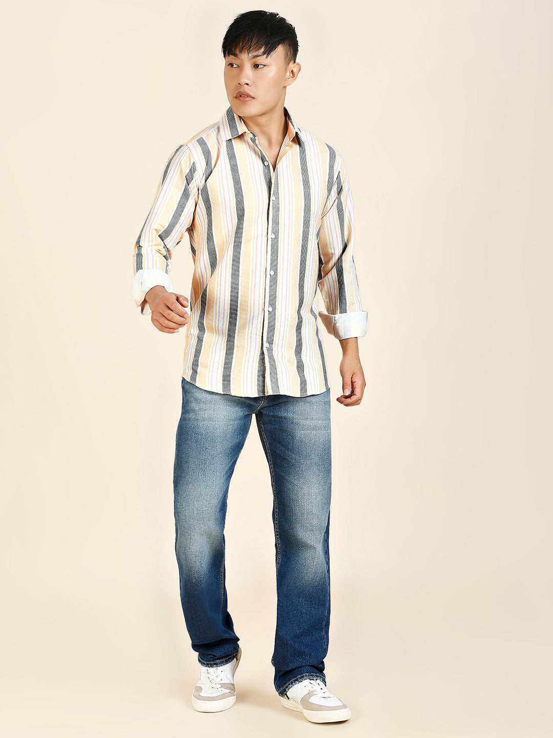 Dazzling Cotton Blend Striped Shirt for Men