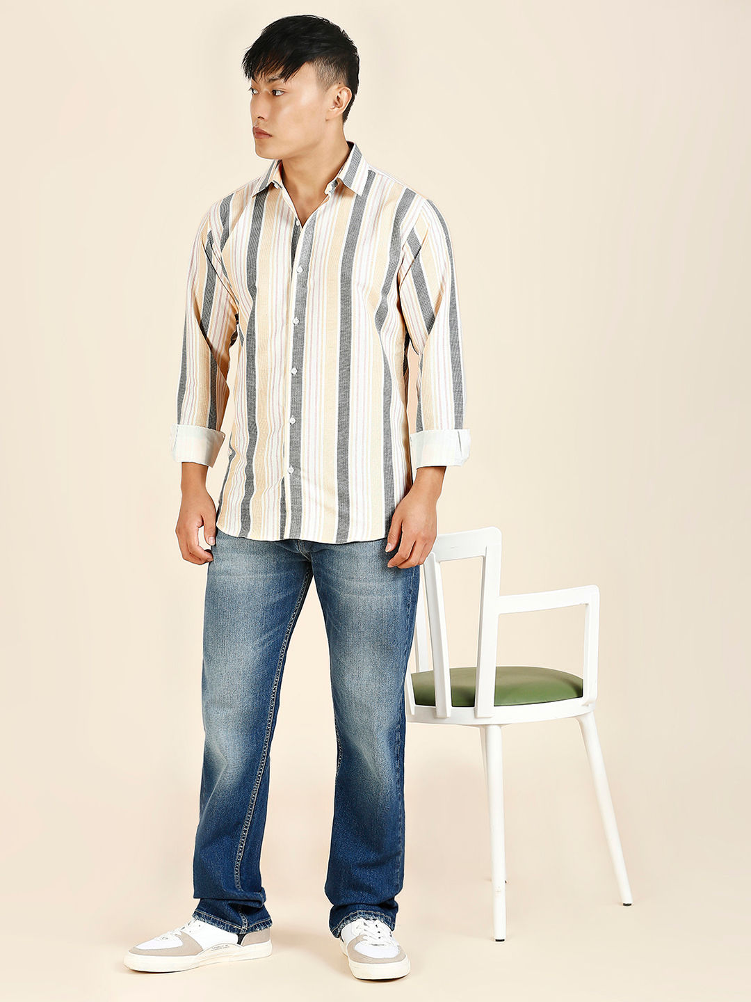 Dazzling Cotton Blend Striped Shirt for Men