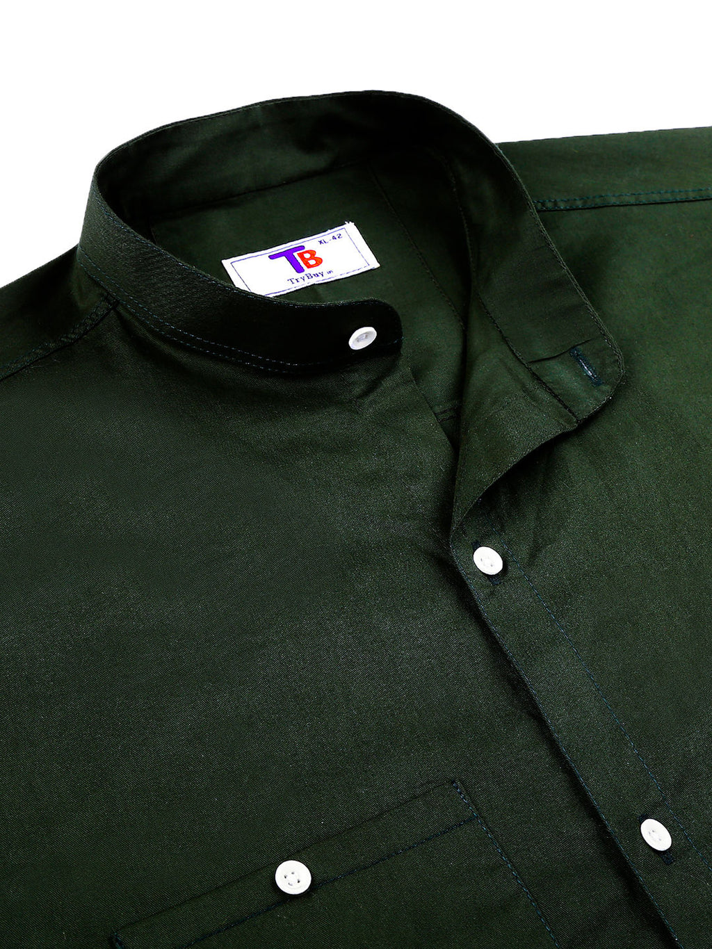Green Solid Double Pocket Mandarin Men's Shirt