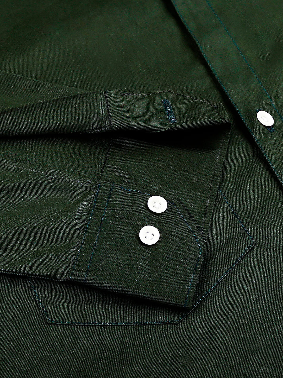 Green Solid Double Pocket Mandarin Men's Shirt
