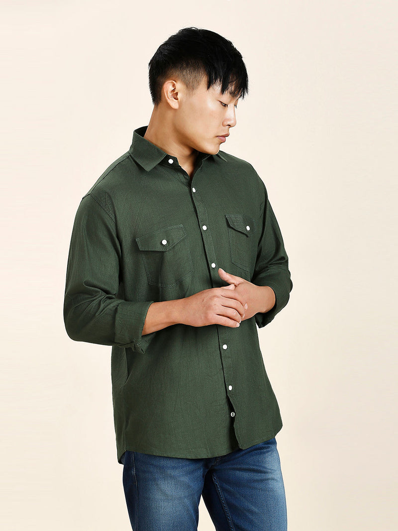 Green Double Pocket Shirt for Men 6