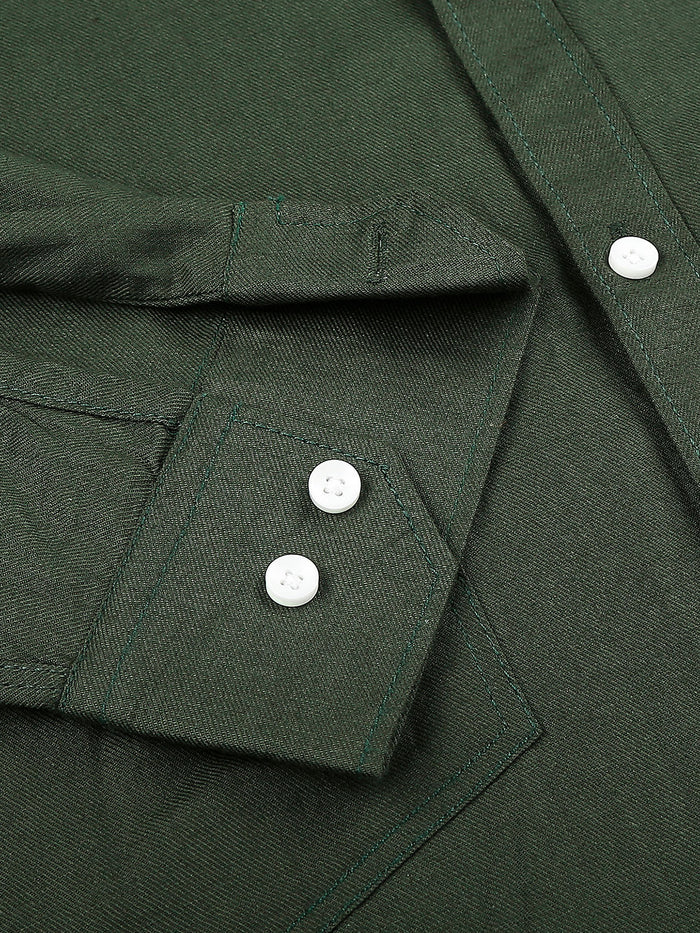 Green Cotton-Linen Double Pocket Shirt for Men 2