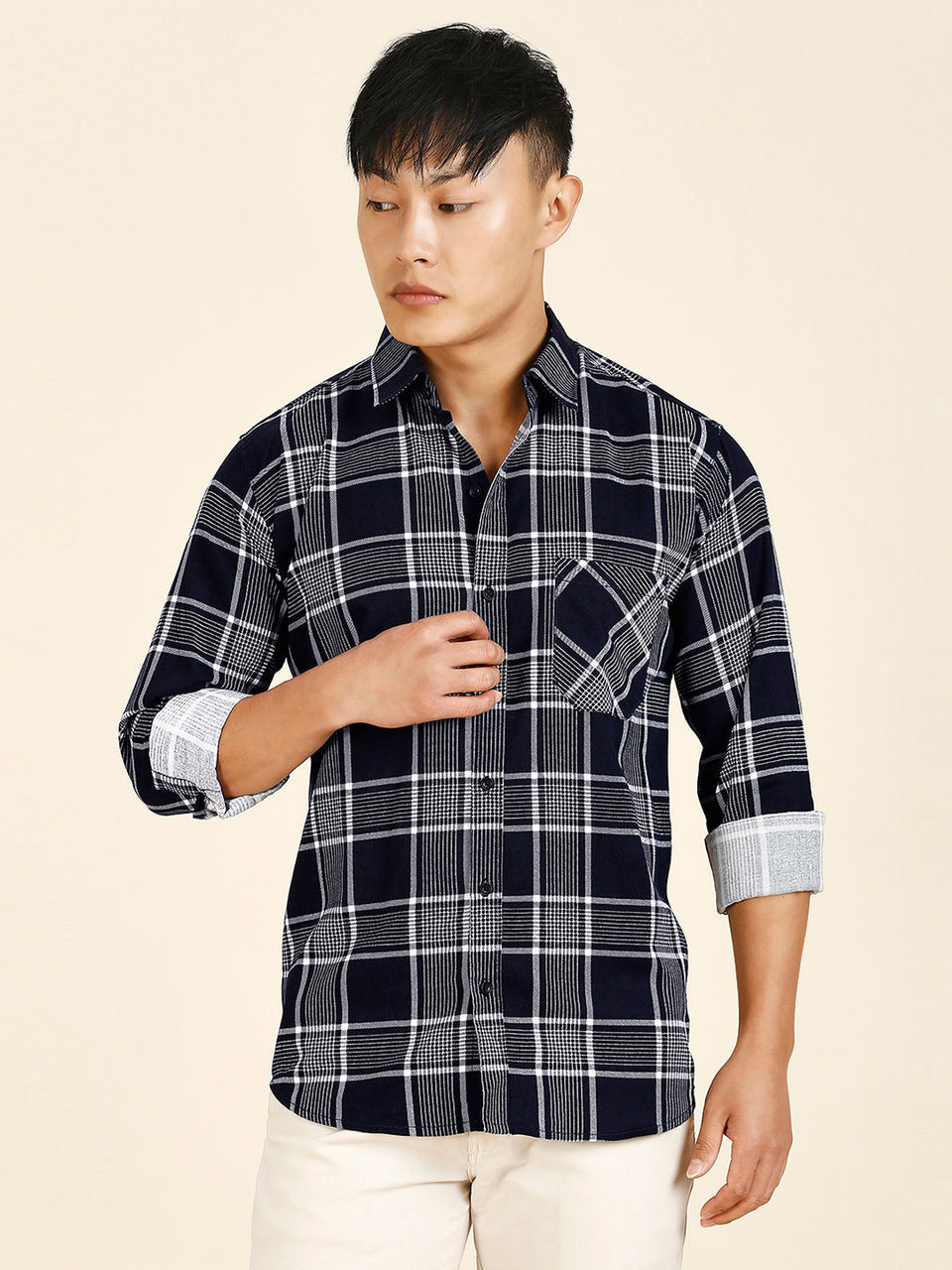 Earthy Cotton Checked Shirt for Men