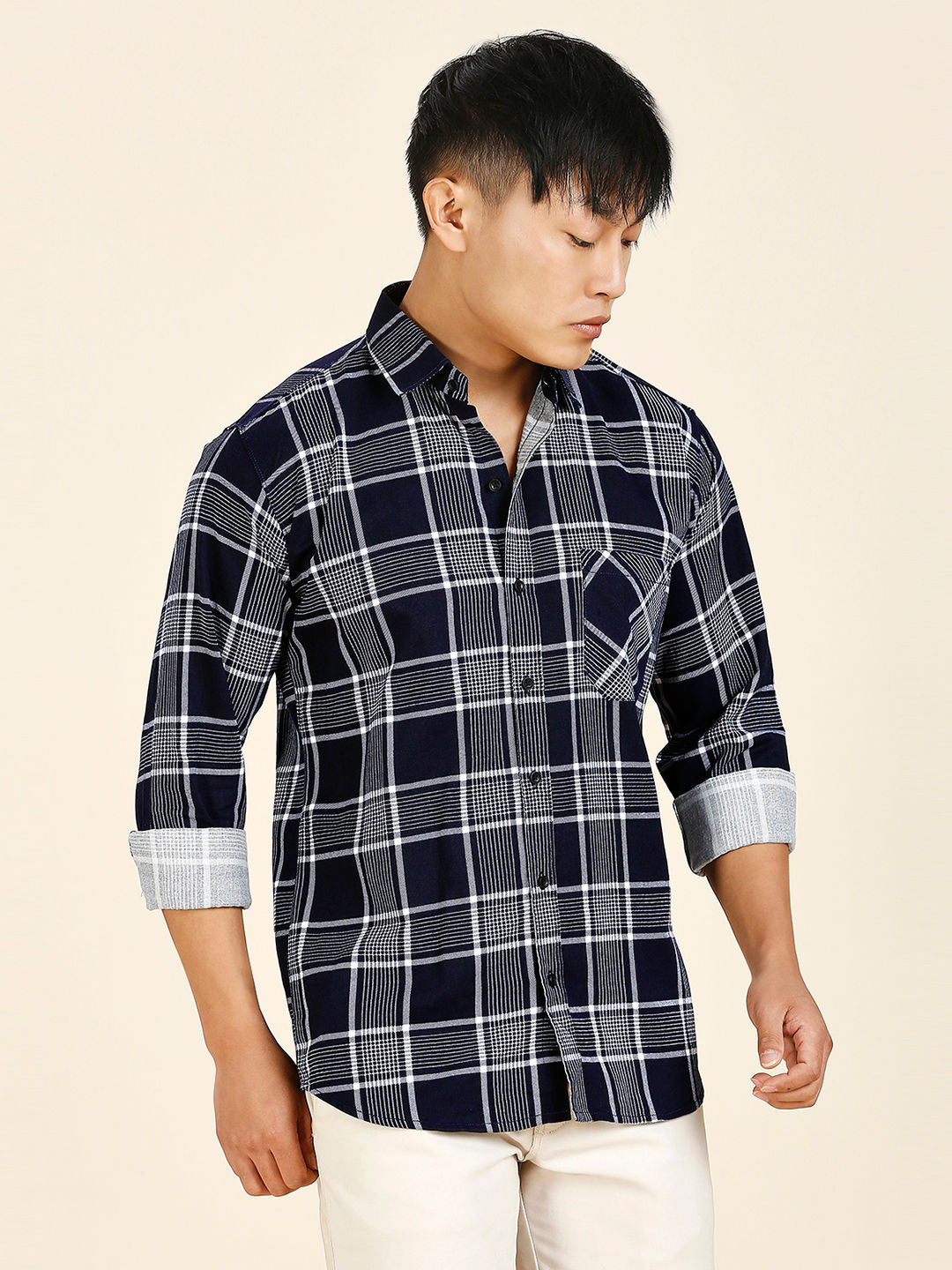 Earthy Cotton Checked Shirt for Men