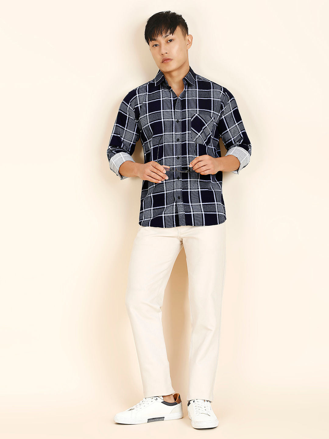Earthy Cotton Checked Shirt for Men