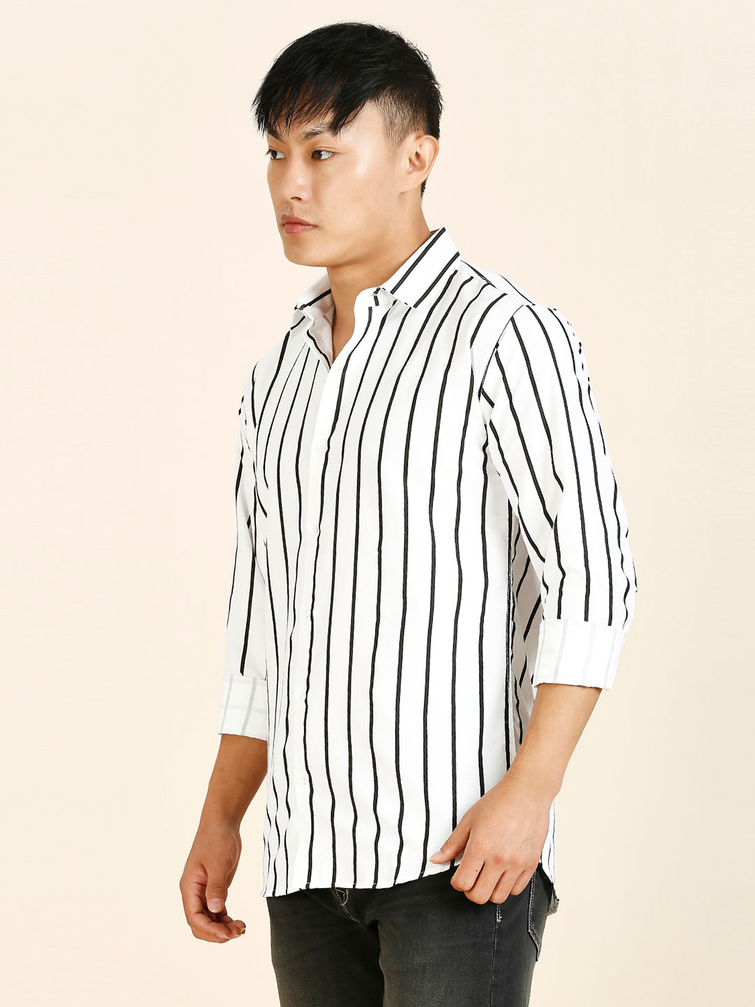 Bohemian Cotton Blend Striped Shirt for Men