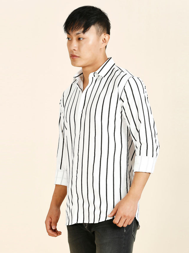 Bohemian Cotton Blend Striped Shirt for Men