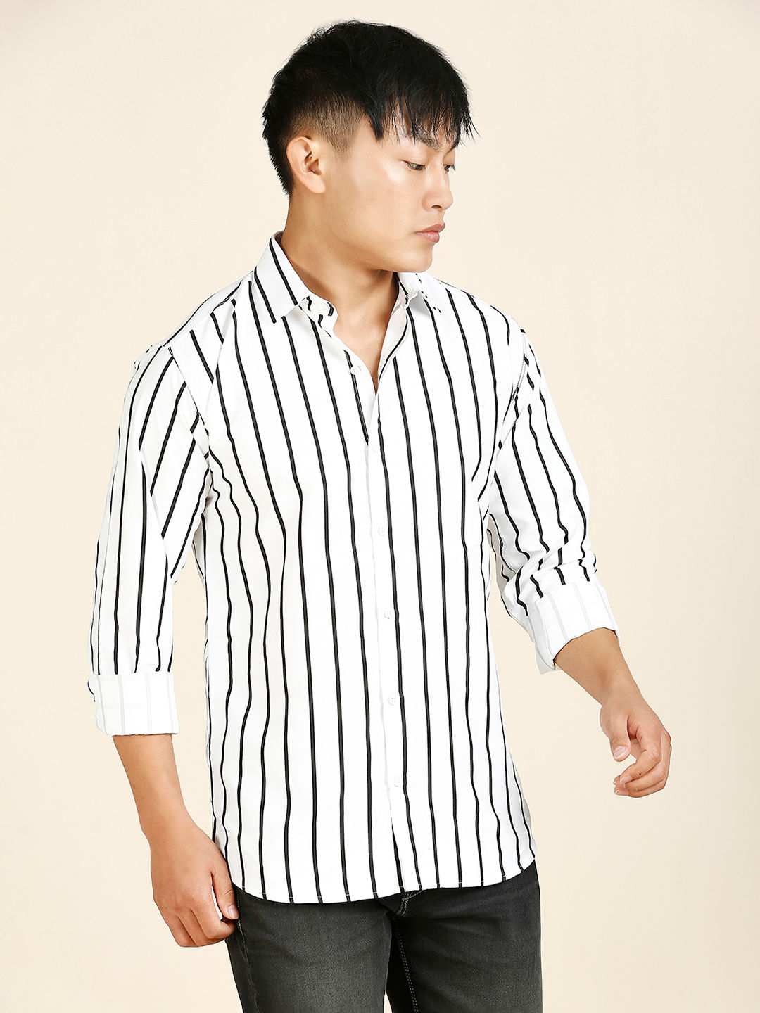 Bohemian Cotton Blend Striped Shirt for Men