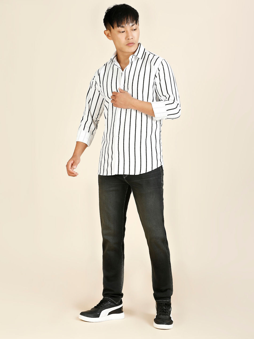 Bohemian Cotton Blend Striped Shirt for Men