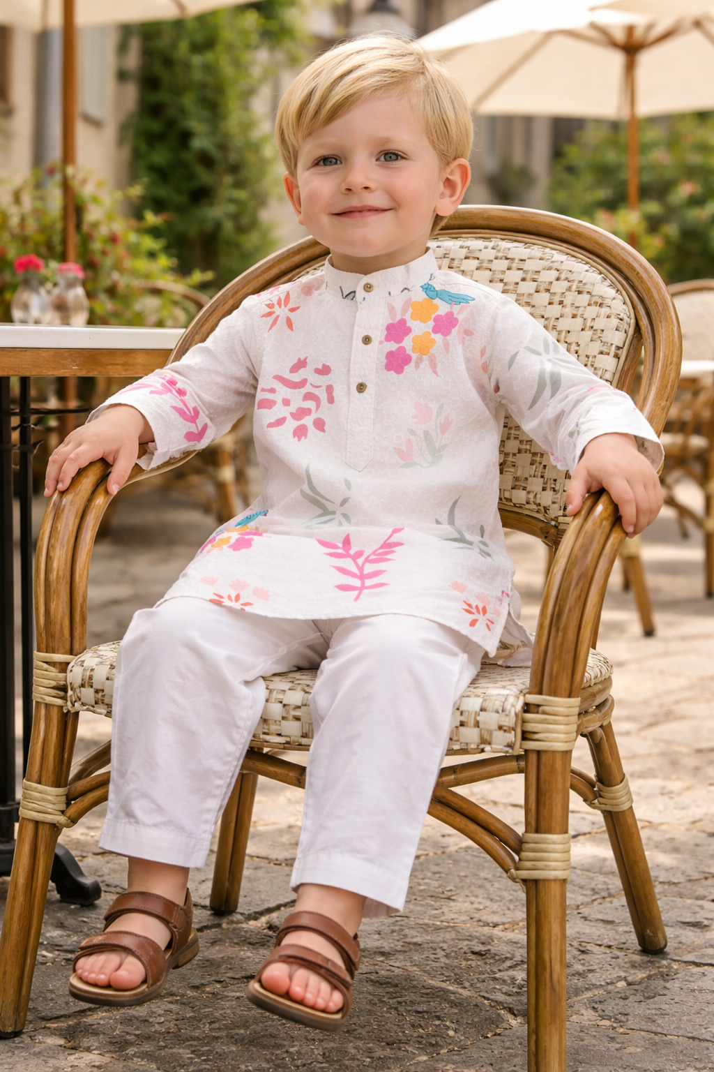 TryBuy kids floral kurta lifestyle seated image