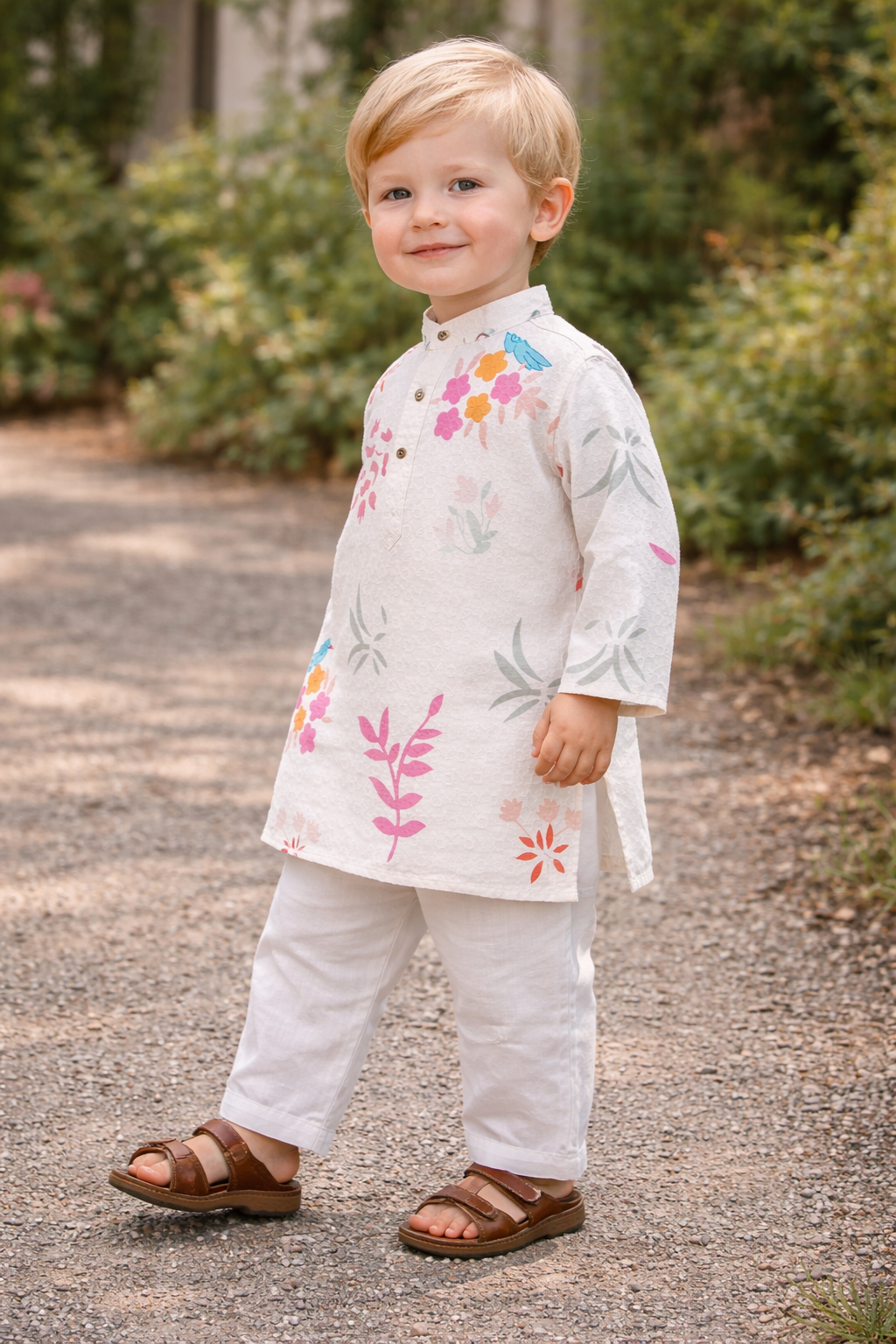 TryBuy boys floral printed kurta walking pose image