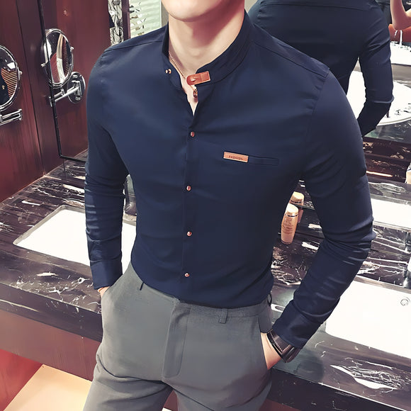 TryBuy Navy Blue Mandarin Shirt
