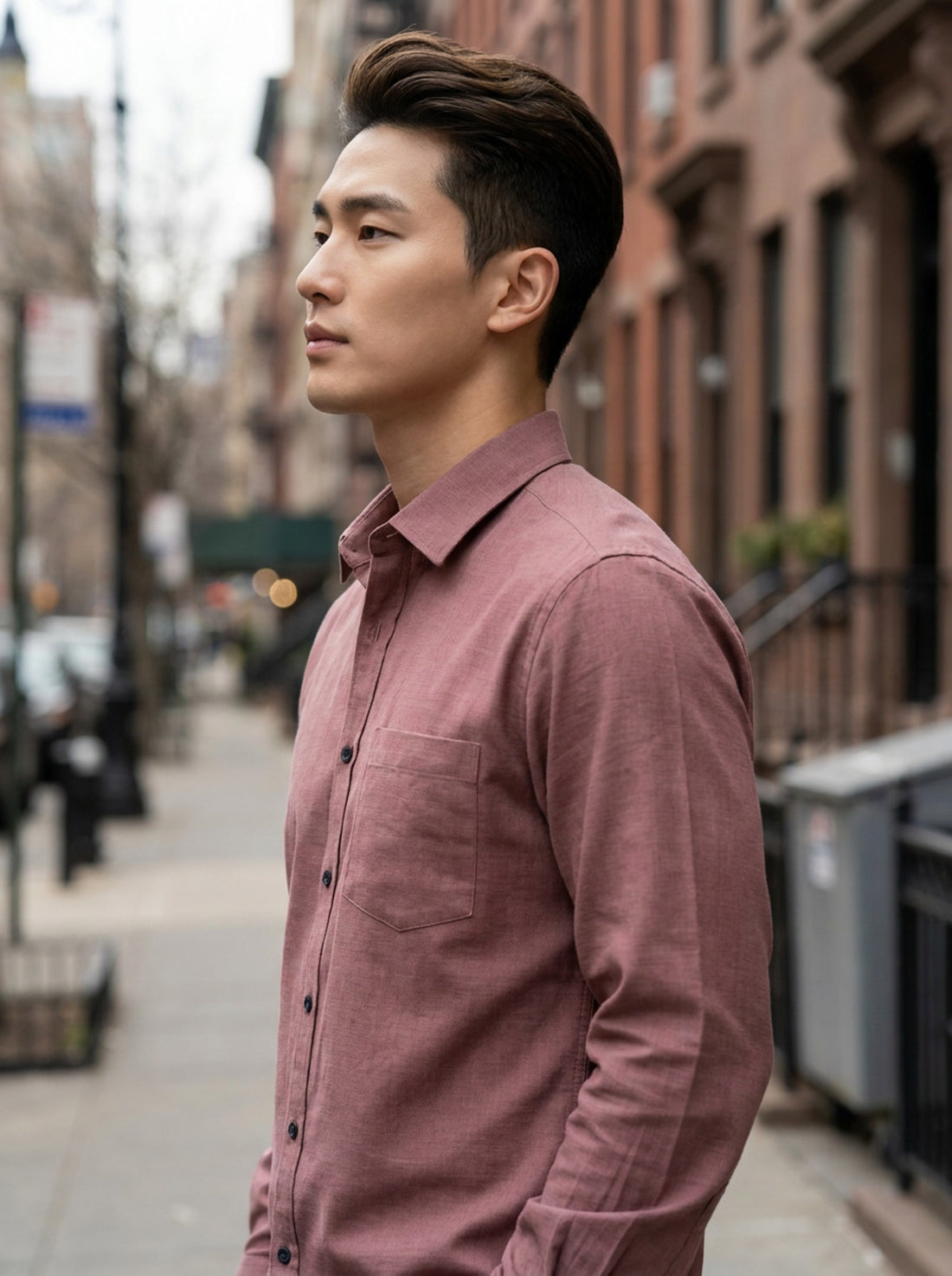 TryBuy men's dusty rose textured casual shirt side profile