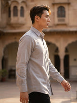 Men's Light Grey Thick Cotton-Linen Slim Fit Shirt 4