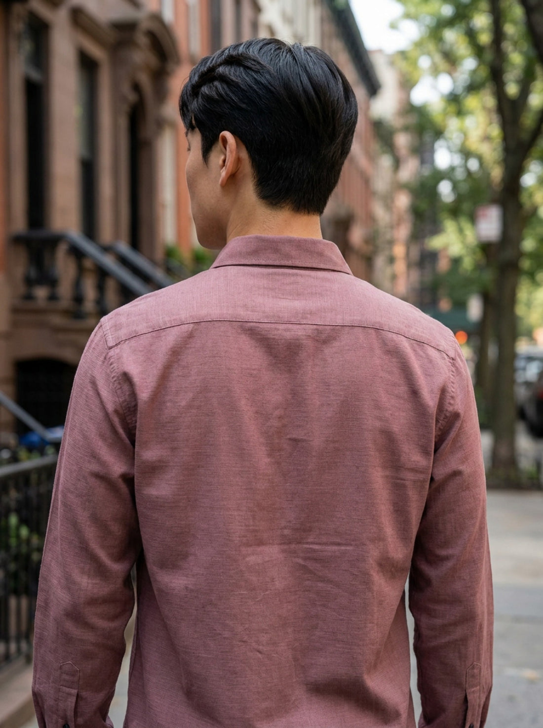TryBuy men's dusty rose textured casual shirt back view