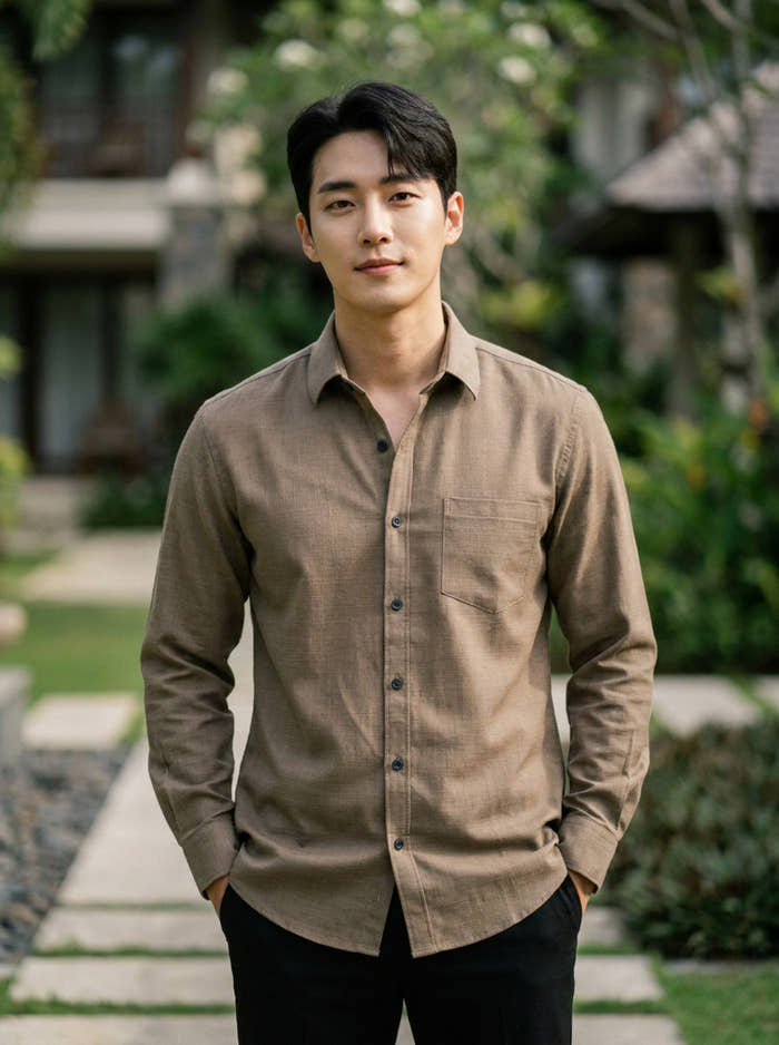 Men's Taupe Brown Thick Cotton-Linen Slim Fit Shirt 1