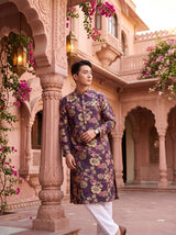 Men's Plum Purple Floral Festive Kurta 3