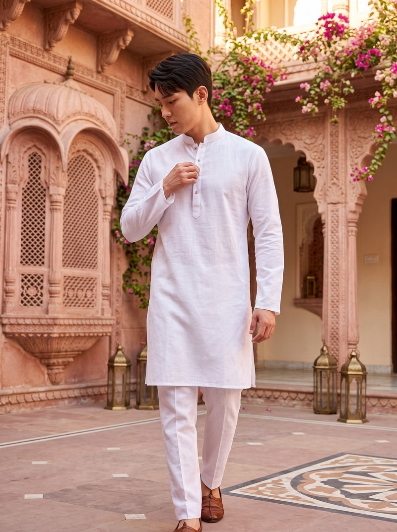 Men's White Magic Cloth Kurta Pyjama Set 7
