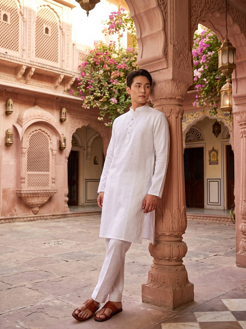 Men's White Magic Cloth Kurta Pyjama Set 9
