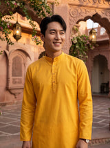Men's Mustard Yellow Magic Cloth Kurta Pyjama Set 3