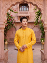 Men's Mustard Yellow Magic Cloth Kurta Pyjama Set 5