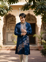 Blue Embroidered Kurta for Men 5