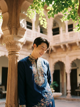 Blue Embroidered Kurta for Men 4
