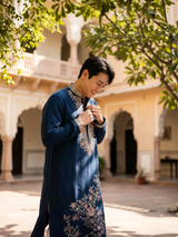 Blue Embroidered Kurta for Men 6