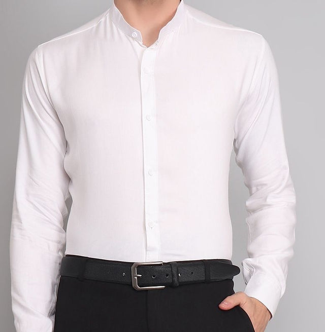 White Cotton Mandarin Men's Shirt — TryBuy®
