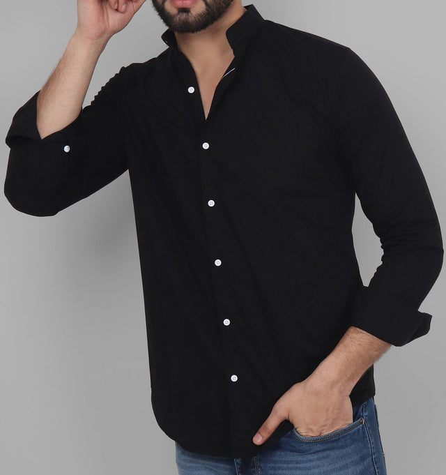 TryBuy Exclusive Men's Black Solid Band Casual Cotton Shirt — TryBuy®