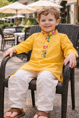 TryBuy Boys Yellow Embroidered Printed Kurta Pajama Set - Size 20 (3-4 Years) | TB_605_KID 6
