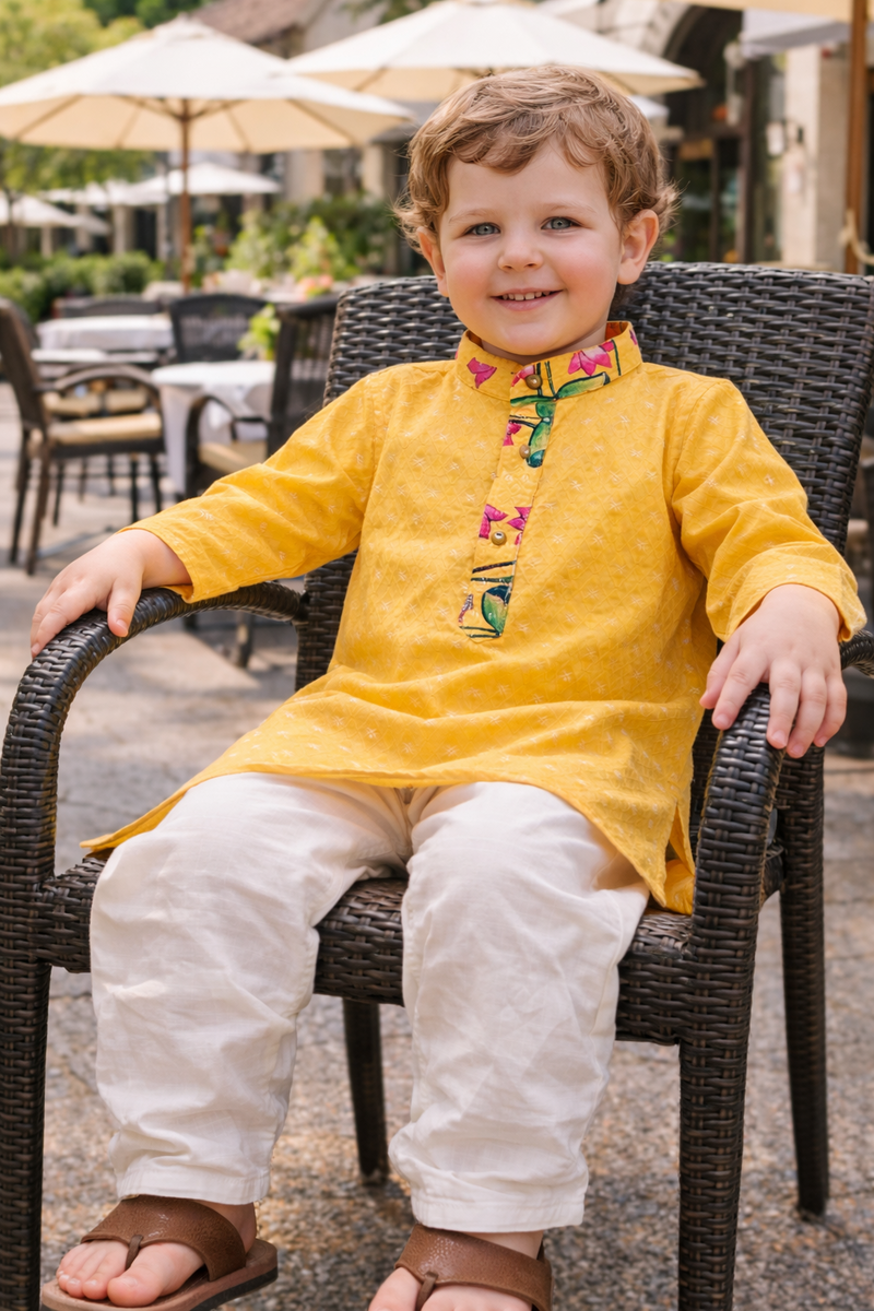 TryBuy Boys Yellow Embroidered Printed Kurta Pajama Set - Size 20 (3-4 Years) | TB_605_KID 6