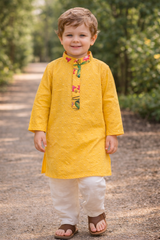 TryBuy Boys Yellow Embroidered Printed Kurta Pajama Set - Size 20 (3-4 Years) | TB_605_KID 1