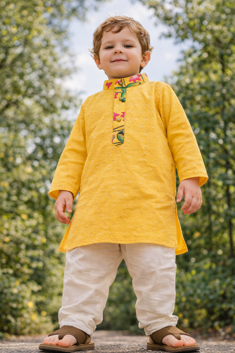 TryBuy Boys Yellow Embroidered Printed Kurta Pajama Set - Size 20 (3-4 Years) | TB_605_KID 5