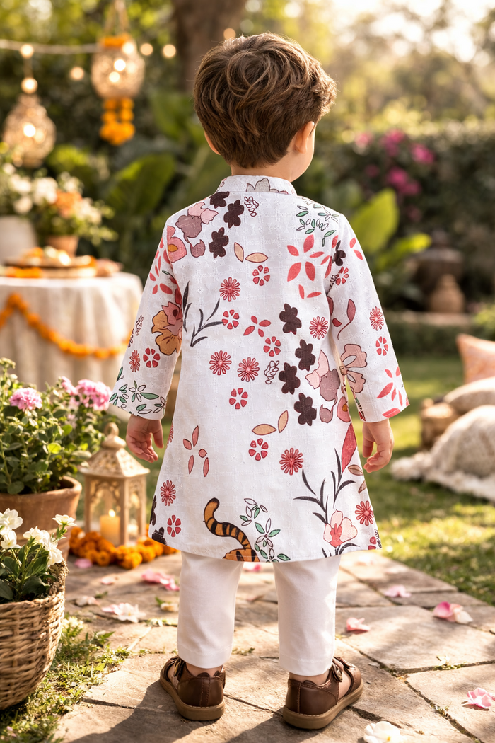 TryBuy Boys White Floral Embroidered Printed Kurta Pajama Set - Size 20 (3-4 Years) | TB_617_KID 2