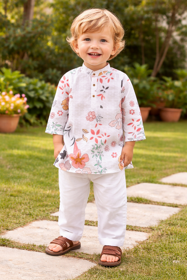 TB_617_KID kids floral printed kurta pajama set front full length view