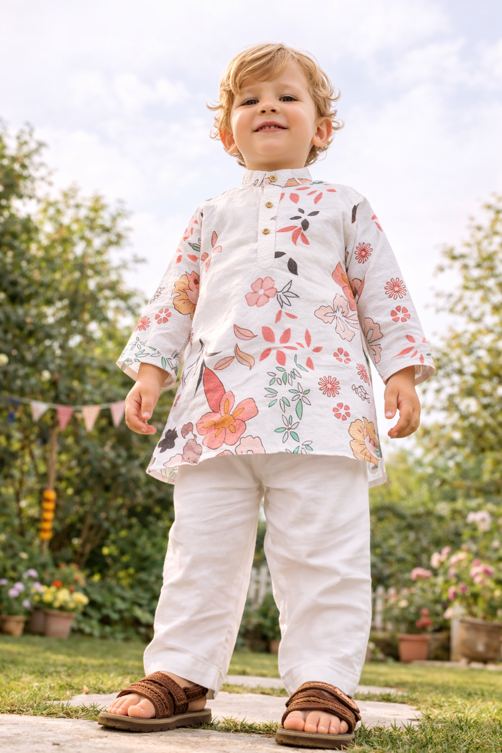 TB_617_KID kids floral printed kurta pajama set full outfit garden view