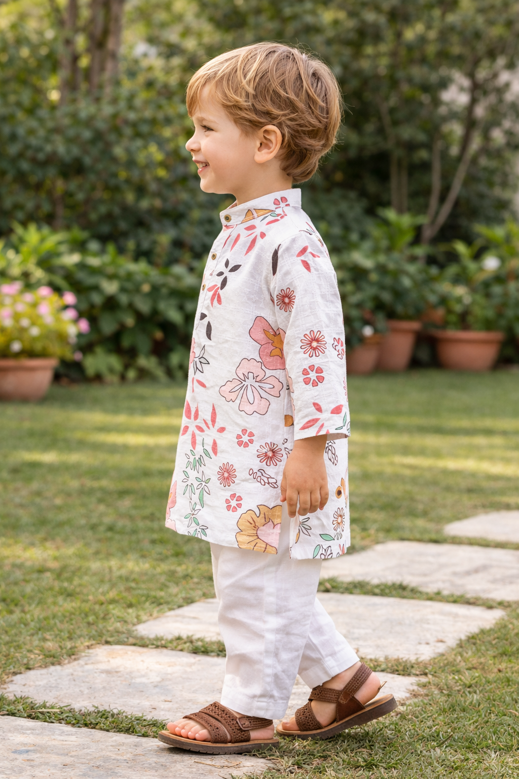 TB_617_KID kids floral printed kurta pajama set side view