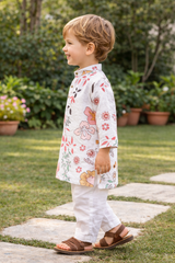 TryBuy Boys White Floral Embroidered Printed Kurta Pajama Set - Size 20 (3-4 Years) | TB_617_KID 3