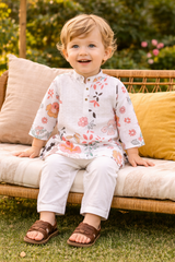 TryBuy Boys White Floral Embroidered Printed Kurta Pajama Set - Size 20 (3-4 Years) | TB_617_KID 4