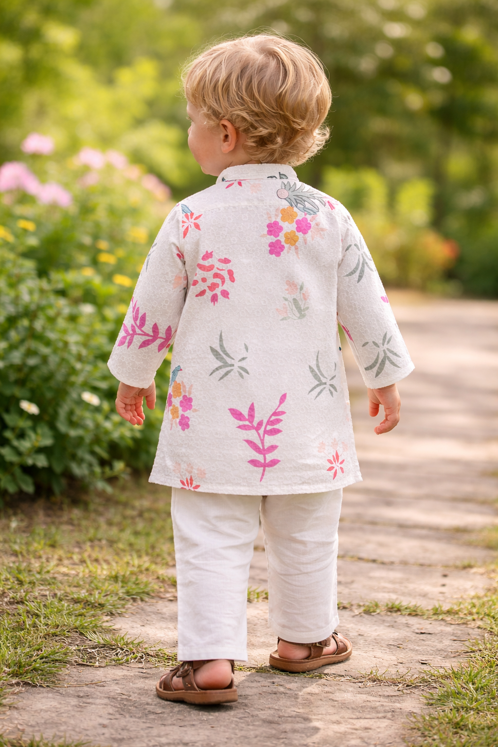 TryBuy boys off white floral printed kurta set size 20 3-4 years back view