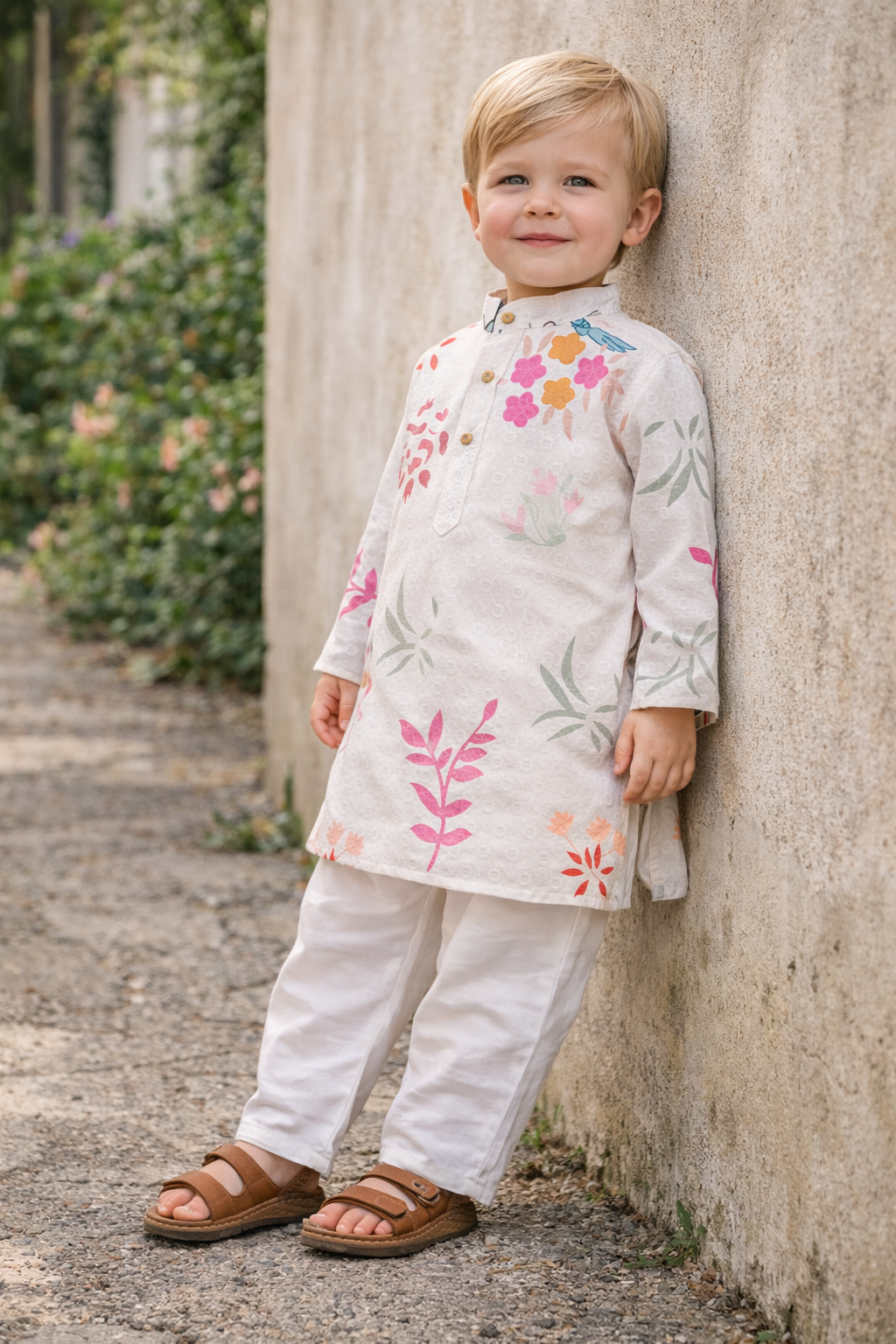 TryBuy boys floral kurta wall pose image