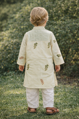 TryBuy Boys Ivory Leaf Embroidered Printed Kurta Pajama Set - Size 20 (3-4 Years) | TB_623_KID 4