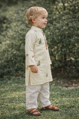 TryBuy Boys Ivory Leaf Embroidered Printed Kurta Pajama Set - Size 20 (3-4 Years) | TB_623_KID 3