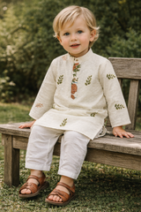 TryBuy Boys Ivory Leaf Embroidered Printed Kurta Pajama Set - Size 20 (3-4 Years) | TB_623_KID 5
