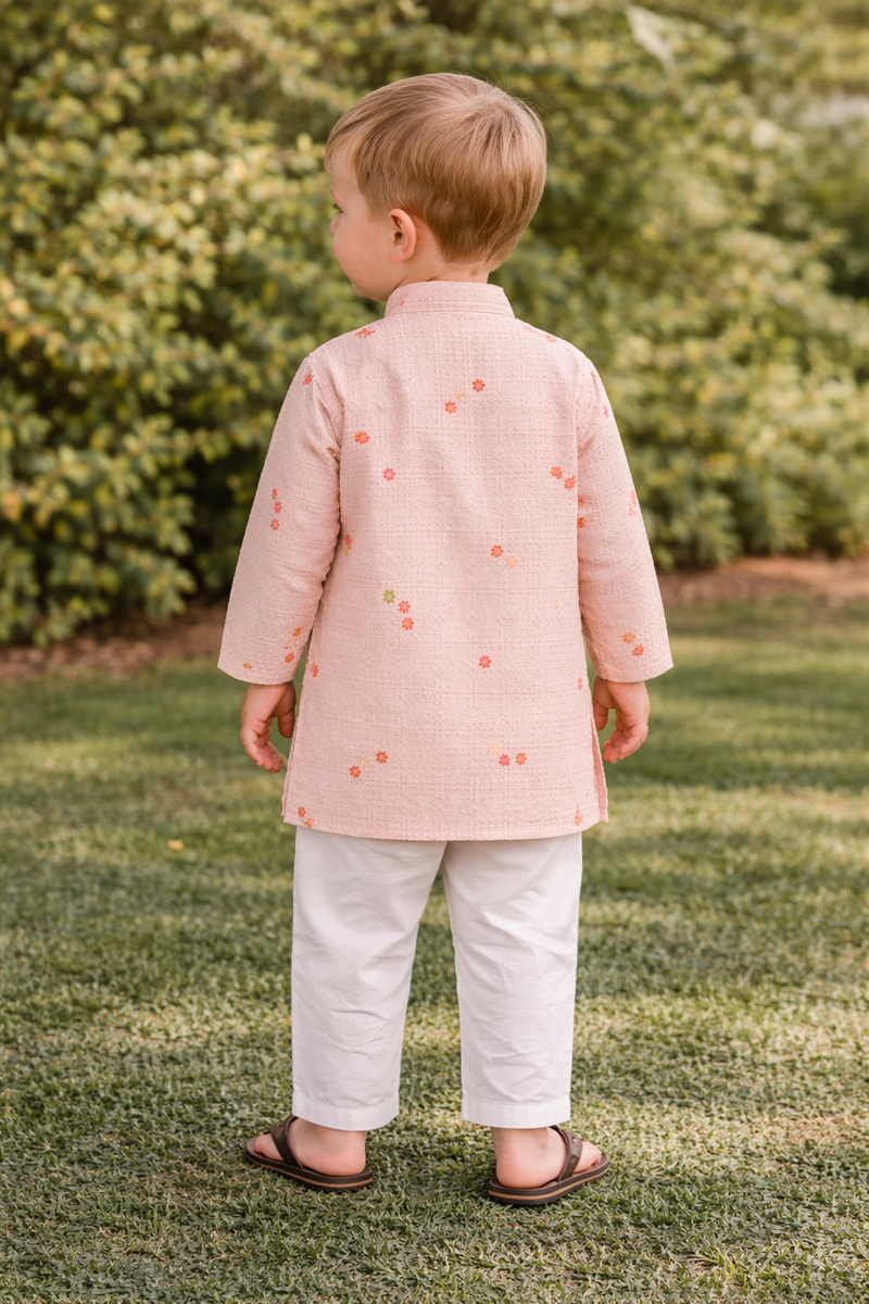 TryBuy Boys Peach Floral Embroidered Printed Kurta Pajama Set - Size 20 (3-4 Years) | TB_624_KID 7