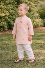 TryBuy Boys Peach Floral Embroidered Printed Kurta Pajama Set - Size 20 (3-4 Years) | TB_624_KID 6